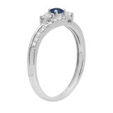Blue Sapphire & 0.31 Carat White Diamond 3 Stone Engagement Ring For Women in 10K White Gold