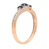 Blue Sapphire & 0.17 Carat White Diamond 3 Stone Engagement Ring For Women in 10K Rose Gold