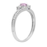 Pink Sapphire & 0.31 Carat White Diamond 3 Stone Engagement Ring For Women in 14K White Gold