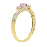Pink Sapphire & 0.17 Carat White Diamond 3 Stone Engagement Ring For Women in 10K Yellow Gold
