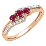 Ruby & 0.17 Carat White Diamond 3 Stone Engagement Ring For Women in 10K Rose Gold