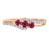 Ruby & 0.17 Carat White Diamond 3 Stone Engagement Ring For Women in 10K Rose Gold