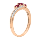 Ruby & 0.17 Carat White Diamond 3 Stone Engagement Ring For Women in 10K Rose Gold
