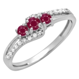 Ruby & 0.17 Carat White Diamond 3 Stone Engagement Ring For Women in 10K White Gold