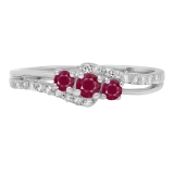 Ruby & 0.17 Carat White Diamond 3 Stone Engagement Ring For Women in 10K White Gold