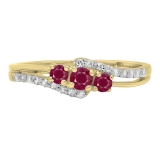 Ruby & 0.17 Carat White Diamond 3 Stone Engagement Ring For Women in 14K Yellow Gold