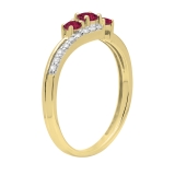 Ruby & 0.17 Carat White Diamond 3 Stone Engagement Ring For Women in 14K Yellow Gold