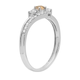 0.14 Carat Champagne & 0.31 Carat White Diamond 3 Stone Engagement Ring For Women in 14K White Gold