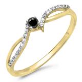 0.15 Carat (ctw) 18K Yellow Gold Round Black & White Diamond Ladies Crossover Split Shank Bridal Promise Engagement Ring