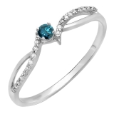 0.15 Carat (ctw) 10K White Gold Round Blue & White Diamond Ladies Crossover Split Shank Bridal Promise Engagement Ring