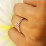 0.15 Carat (ctw) 10K Yellow Gold Round Pink Sapphire & White Diamond Ladies Crossover Split Shank Bridal Promise Engagement Ring