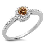 0.45 Carat (ctw) 10K White Gold Round Cut Champagne & White Diamond Ladies Halo Style Bridal Engagement Ring 1/2 CT