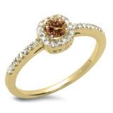 0.45 Carat (ctw) 10K Yellow Gold Round Cut Champagne & White Diamond Ladies Halo Style Bridal Engagement Ring 1/2 CT