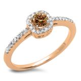 0.45 Carat (ctw) 14K Rose Gold Round Cut Champagne & White Diamond Ladies Halo Style Bridal Engagement Ring 1/2 CT