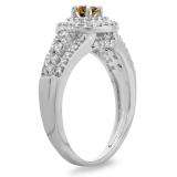 1.00 Carat (ctw) 14K White Gold Round Cut Champagne & White Diamond Ladies Vintage Style Bridal Halo Engagement Ring 1 CT