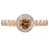 0.55 Carat (ctw) 10K Rose Gold Round Cut White & Champagne Diamond Ladies Bridal Vintage & Antique Milgrain Halo Style Engagement Ring 1/2 CT