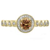 0.55 Carat (ctw) 10K Yellow Gold Round Cut White & Champagne Diamond Ladies Bridal Vintage & Antique Milgrain Halo Style Engagement Ring 1/2 CT