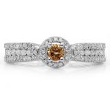 0.80 Carat (ctw) 14K White Gold Round Cut White & Champagne Diamond Ladies Bridal Vintage Halo Style Engagement Ring 3/4 CT