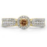 0.80 Carat (ctw) 14K Yellow Gold Round Cut White & Champagne Diamond Ladies Bridal Vintage Halo Style Engagement Ring 3/4 CT