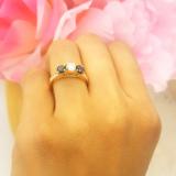 0.90 Carat (ctw) 10K Yellow Gold Round Cut Blue Sapphire & White Diamond Ladies 3 Stone Engagement Bridal Ring