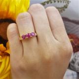0.90 Carat (ctw) 10K Yellow Gold Round Cut Red Ruby & White Diamond Ladies 3 Stone Engagement Bridal Ring