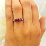 0.90 Carat (ctw) 14K White Gold Round Cut Red Ruby & White Diamond Ladies 3 Stone Engagement Bridal Ring