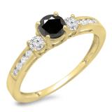 0.75 Carat (ctw) 10K Yellow Gold Round Cut Black & White Diamond Ladies Bridal 3 Stone Engagement Ring 3/4 CT