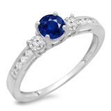 0.75 Carat (ctw) 18K White Gold Round Cut Blue Sapphire & White Diamond Ladies Bridal 3 Stone Engagement Ring 3/4 CT