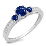 0.75 Carat (ctw) 18K White Gold Round Cut Blue Sapphire & White Diamond Ladies Bridal 3 Stone Engagement Ring 3/4 CT