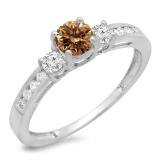 0.75 Carat (ctw) 10K White Gold Round Cut Champagne & White Diamond Ladies Bridal 3 Stone Engagement Ring 3/4 CT