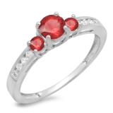 0.75 Carat (ctw) 18K White Gold Round Cut Ruby & White Diamond Ladies Bridal 3 Stone Engagement Ring 3/4 CT