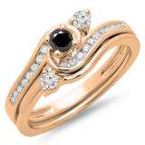 0.50 Carat (ctw) 10K Rose Gold Round Black & White Diamond Ladies Bridal Twisted Swirl Engagement Ring With Matching Band Set 1/2 CT