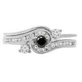 0.50 Carat (ctw) 10K White Gold Round Black & White Diamond Ladies Bridal Twisted Swirl Engagement Ring With Matching Band Set 1/2 CT