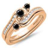 0.50 Carat (ctw) 18K Rose Gold Round Black & White Diamond Ladies Bridal Twisted Swirl Engagement Ring With Matching Band Set 1/2 CT