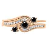 0.50 Carat (ctw) 18K Rose Gold Round Black & White Diamond Ladies Bridal Twisted Swirl Engagement Ring With Matching Band Set 1/2 CT
