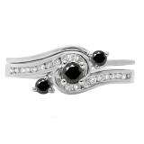 0.50 Carat (ctw) 18K White Gold Round Black & White Diamond Ladies Bridal Twisted Swirl Engagement Ring With Matching Band Set 1/2 CT