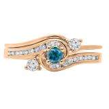 0.50 Carat (ctw) 10K Rose Gold Round Blue & White Diamond Ladies Bridal Twisted Swirl Engagement Ring With Matching Band Set 1/2 CT