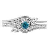 0.50 Carat (ctw) 10K White Gold Round Blue & White Diamond Ladies Bridal Twisted Swirl Engagement Ring With Matching Band Set 1/2 CT