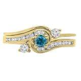 0.50 Carat (ctw) 14K Yellow Gold Round Blue & White Diamond Ladies Bridal Twisted Swirl Engagement Ring With Matching Band Set 1/2 CT