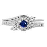 0.50 Carat (ctw) 10K White Gold Round Blue Sapphire & White Diamond Ladies Bridal Twisted Swirl Engagement Ring With Matching Band Set 1/2 CT
