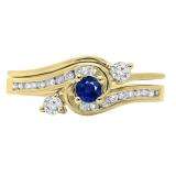 0.50 Carat (ctw) 10K Yellow Gold Round Blue Sapphire & White Diamond Ladies Bridal Twisted Swirl Engagement Ring With Matching Band Set 1/2 CT