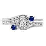 0.50 Carat (ctw) 10K White Gold Round Blue Sapphire & White Diamond Ladies Bridal Twisted Swirl Engagement Ring With Matching Band Set 1/2 CT