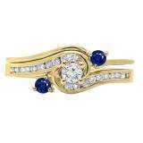 0.50 Carat (ctw) 14K Yellow Gold Round Blue Sapphire & White Diamond Ladies Bridal Twisted Swirl Engagement Ring With Matching Band Set 1/2 CT