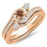 0.50 Carat (ctw) 10K Rose Gold Round Champagne & White Diamond Ladies Bridal Twisted Swirl Engagement Ring With Matching Band Set 1/2 CT