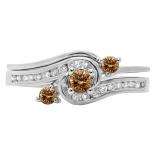 0.50 Carat (ctw) 10K White Gold Round Champagne & White Diamond Ladies Bridal Twisted Swirl Engagement Ring With Matching Band Set 1/2 CT