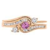 0.50 Carat (ctw) 14K Rose Gold Round Pink Sapphire & White Diamond Ladies Bridal Twisted Swirl Engagement Ring With Matching Band Set 1/2 CT