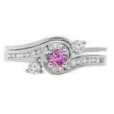 0.50 Carat (ctw) 14K White Gold Round Pink Sapphire & White Diamond Ladies Bridal Twisted Swirl Engagement Ring With Matching Band Set 1/2 CT