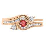 0.50 Carat (ctw) 14K Rose Gold Round Red Ruby & White Diamond Ladies Bridal Twisted Swirl Engagement Ring With Matching Band Set 1/2 CT