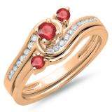 0.50 Carat (ctw) 10K Rose Gold Round Red Ruby & White Diamond Ladies Bridal Twisted Swirl Engagement Ring With Matching Band Set 1/2 CT