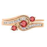 0.50 Carat (ctw) 10K Rose Gold Round Red Ruby & White Diamond Ladies Bridal Twisted Swirl Engagement Ring With Matching Band Set 1/2 CT